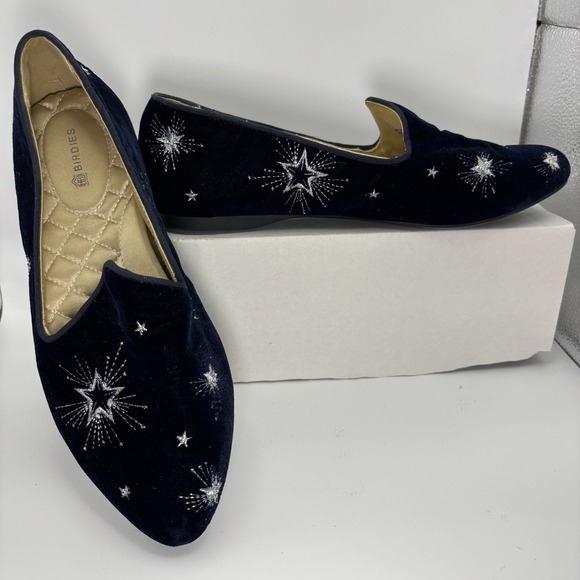 Birdies Shoes - Birdies Starling Loafers "Twilight Star Velvet" Embroidered flatsSize 6.5